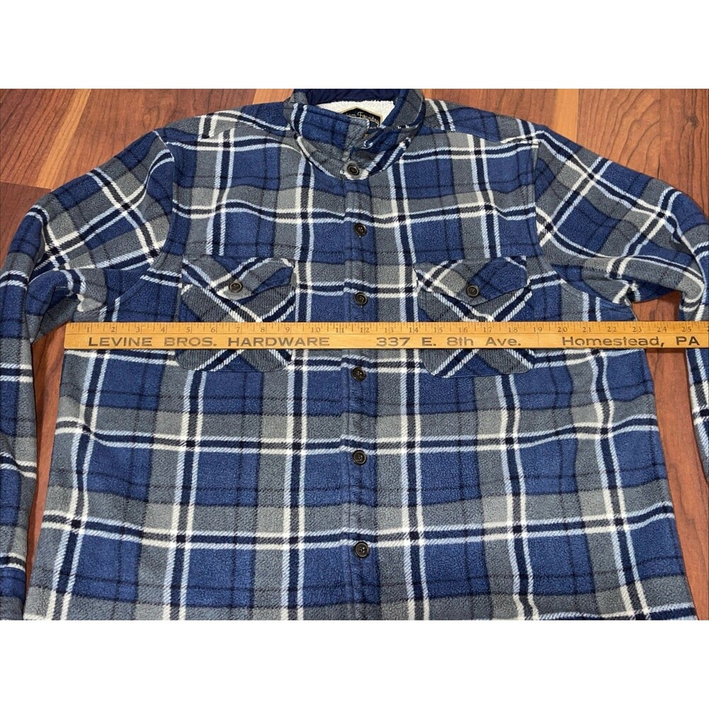 Freedom Foundry Sherpa Lined Flannel Shirt shacket Blue Gray Plaid Mens L jacket